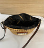 #111 Flat back cocktail purse w/rosewood inlay in rim, rosewood backplate w/ivory whale