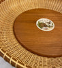 #112.     15” tray w/handle, scrim of birds & shells on eco ivory.