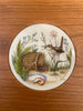 #112.     15” tray w/handle, scrim of birds & shells on eco ivory.