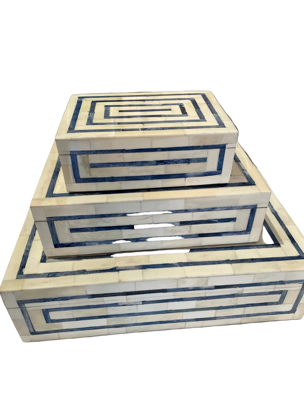 Navy and White Bone Box