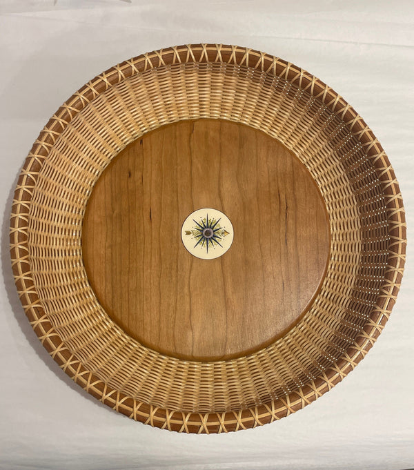 12” tray w/compass rose scrim of ivory disk (103)
