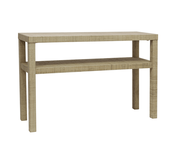 Raffia Wrapped Console Table with Shelf
