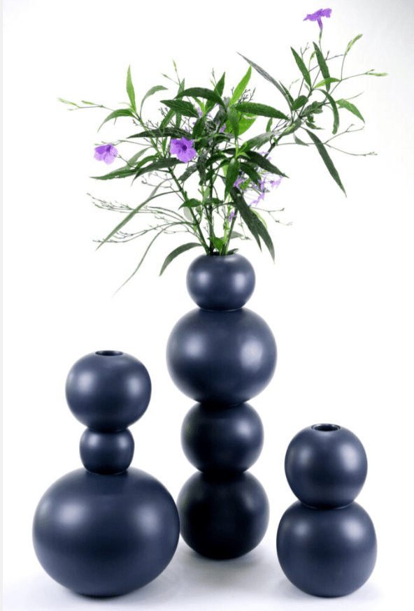 Mango Wood Ball Vase Matte White w/ Glass Liner