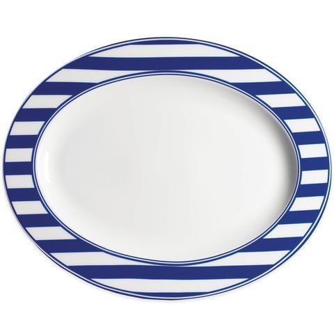 Blue Stripe Rimmed Oval Platter 16"