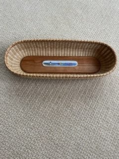 French Bread Basket with Brant Point and Rainbow Fleet scrim on ivory (82)