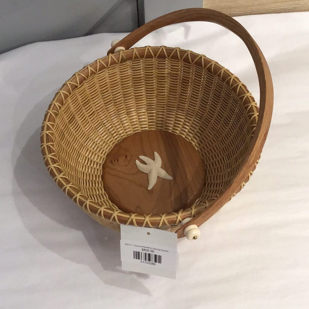 #2214 7" Round w/Handle & Dancing Starfish in Eco Ivory