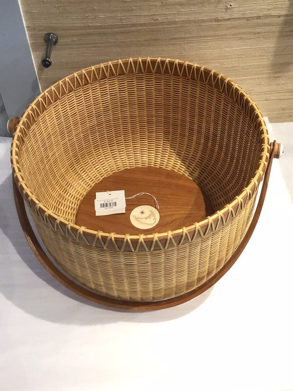 #34 14" Harvest Basket w Handle, Map of Nantucket w/ Ivory