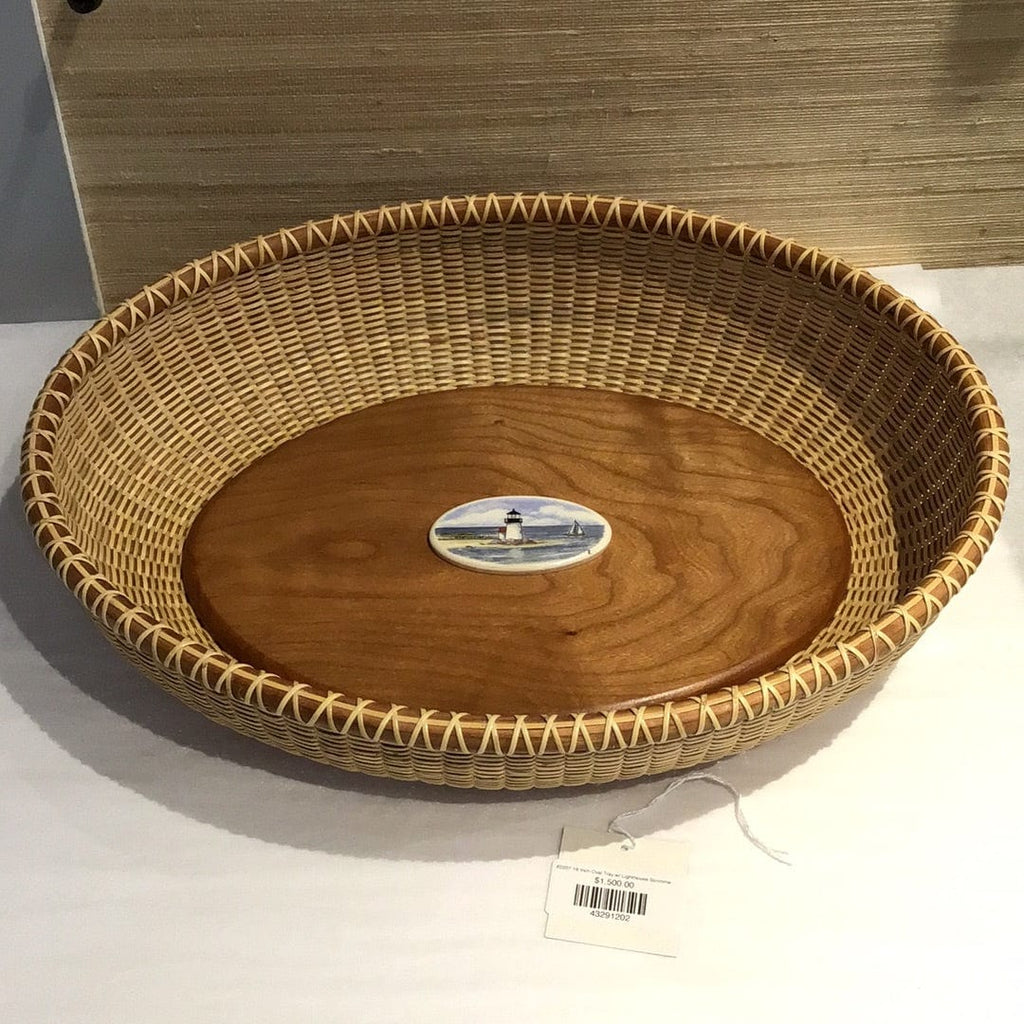 #2207 16 Inch Oval Tray w/ Lighthouse Scrimmed on Ivory
