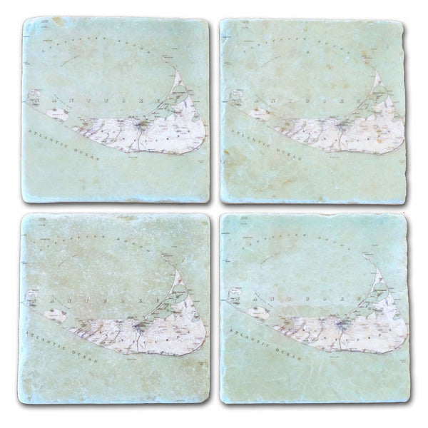 Nantucket Map Marble Coasters Set/4